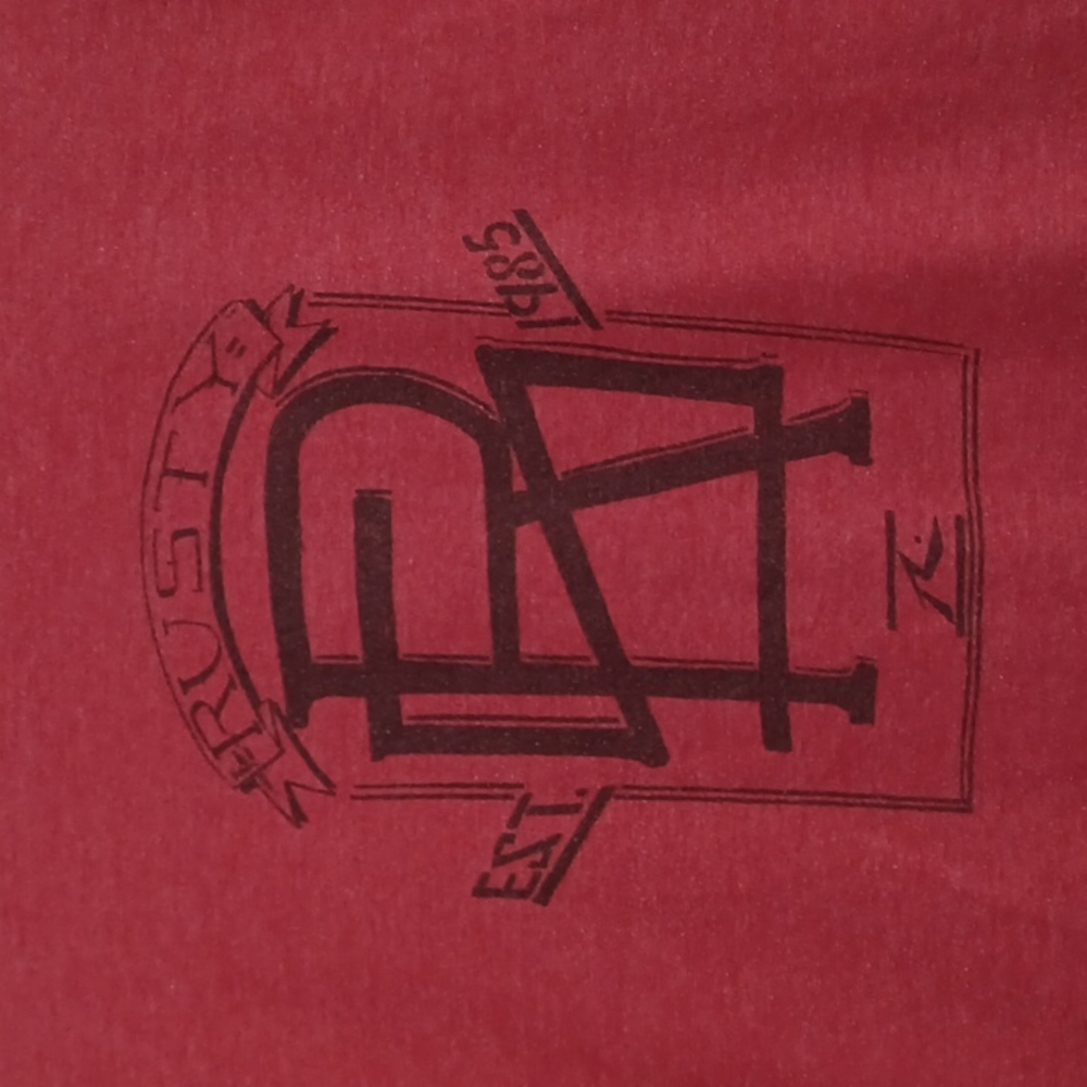 Rusty Surfboard Supply Co. Red Heathered Tshirt w/ black Graphic
